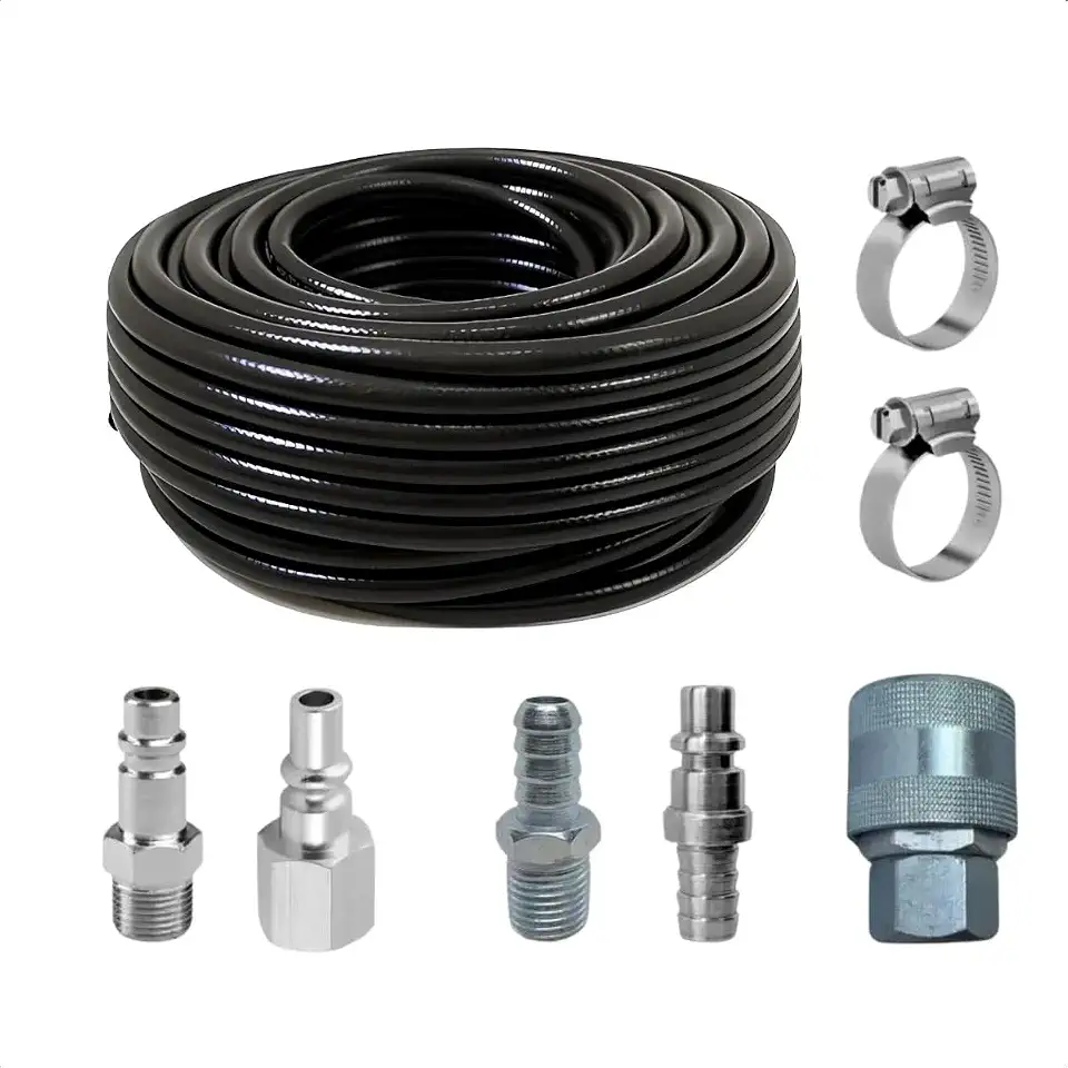 Kit Mangueira de Ar PVC Dupla Camada 10 Metros com Conexões, Engate Rápido em Alumínio, Rosca 5/16, 300 psi, para Compressores Schulz e Chiaperini