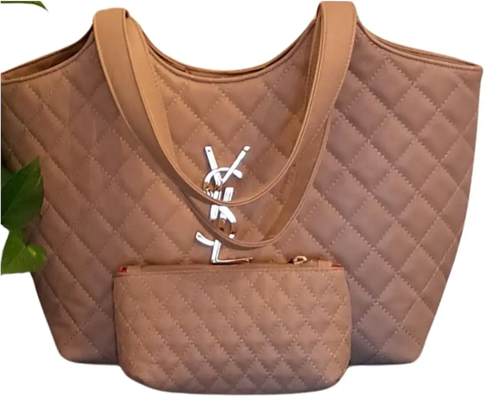 Bolsa FEMININA Y $ L de Luxo com Carteira Iniciais da Marca de Ferro Medidas: 40x30x10 beje clara "REPLICA"