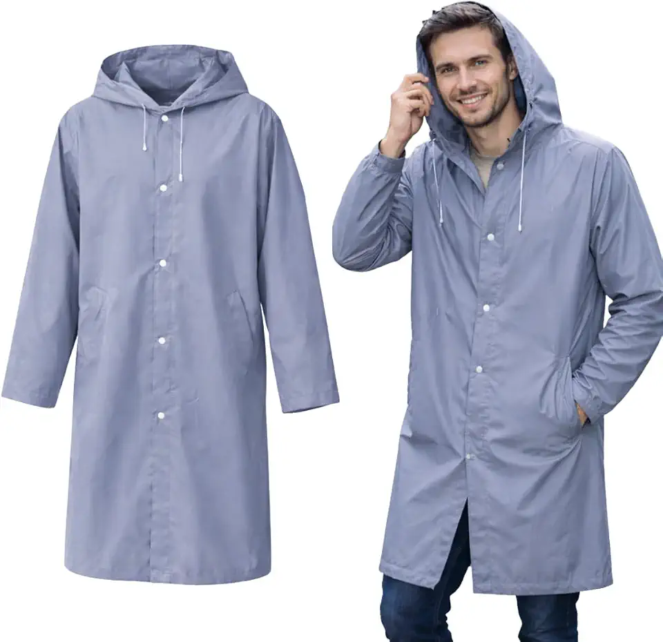 Capa de Chuva Impermeável Unissex Longa com Capuz, Leve, Portátil, Reutilizável, Proteção Contra Água e Vento, Ideal para Uso Diário, Viagens, Trabalho e Atividades ao Ar Livre
