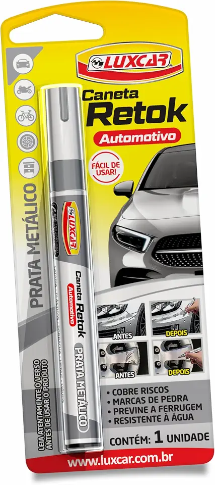 Luxcar - Caneta Retok Automotivo Tira Riscos - Cor Prata Metálico