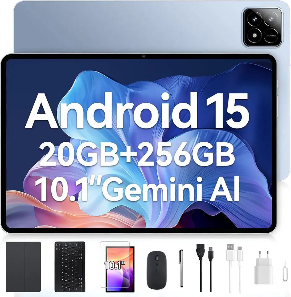 Tablet Xixaomiro S11 Pad 10.1" Android 15, 256GB ROM + 20GB RAM, Tela 120Hz, Octa-Core, Câmera 13MP + 5MP, Bateria 8000mAh, Kit com Teclado, Mouse e Caneta Stylus para Trabalho e Estudos (Azul)