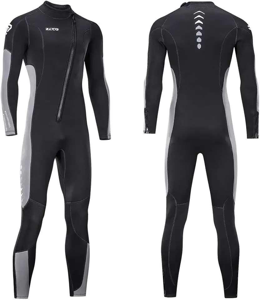 Roupa de mergulho ZCCO 3 mm de neoprene, zíper frontal, corpo inteiro para homens e mulheres, uma peça para snorkeling, mergulho mergulho, natação, surfe, Black+Grey, Men's XL