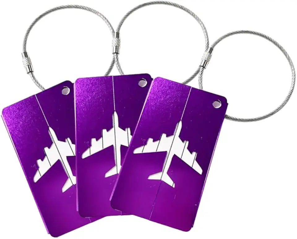 Kit c/ 3 Tags de Mala de Viagem com Alça de Aço, Identificador de Bagagem de Avião, Etiqueta de Identificação de Bagagem (Lilás)