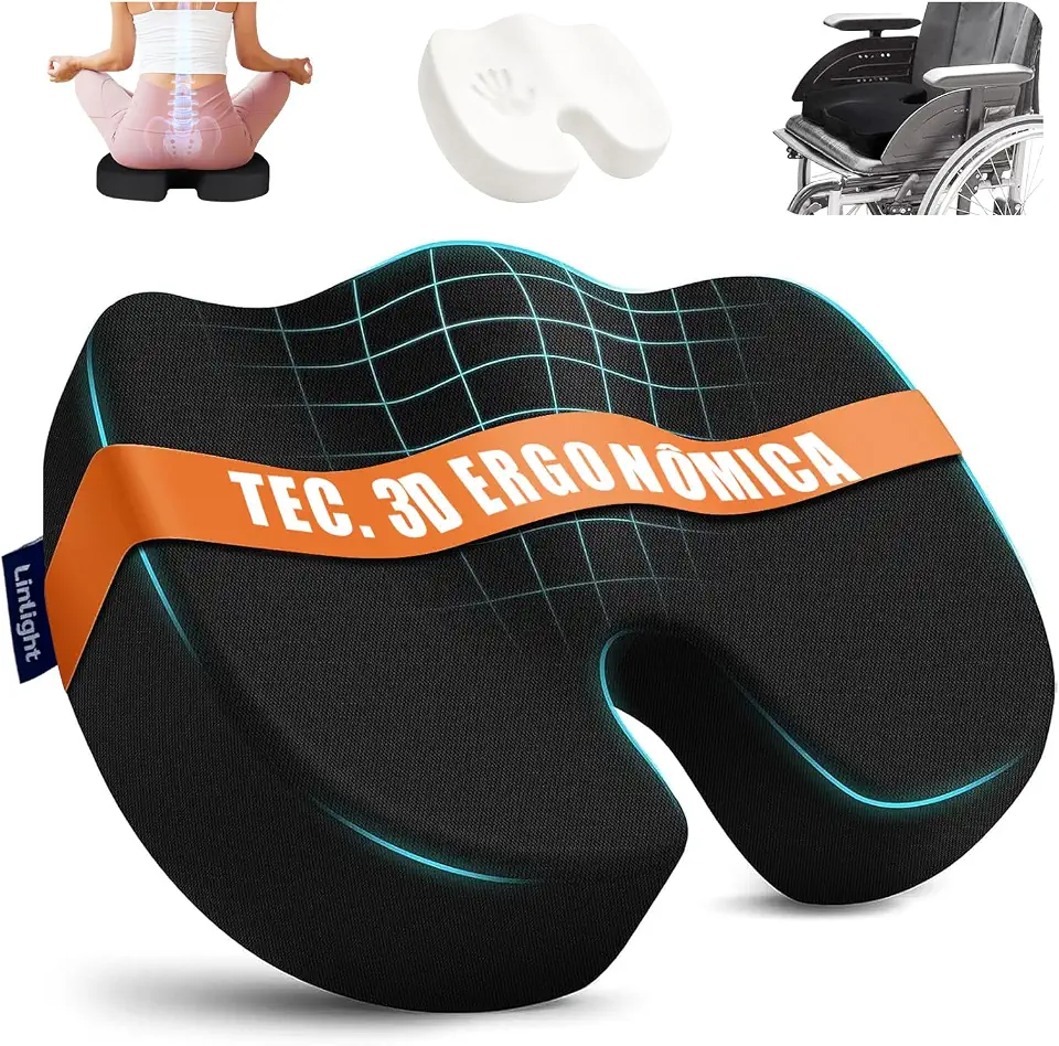 Almofada Cóccix Ortopédica Ergonômica Viscoelastico Espuma para Hemorroida e Nervo Ciático