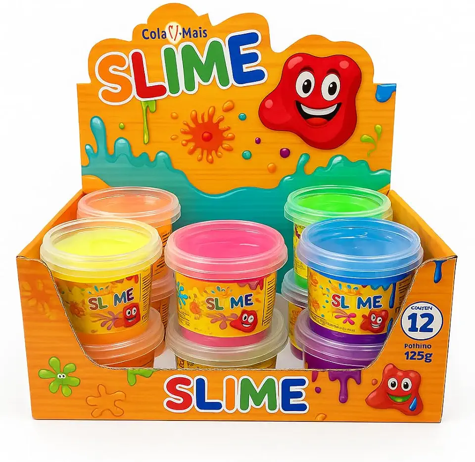 Slime Neon 125g Cola Mais – Cores Vibrantes, Textura Macia, Não Gruda, Super Divertido – Kit Criativo Infantil 12 unidades