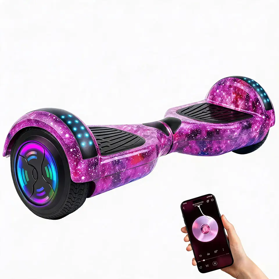 Egazza K5 Hoverboard Roxo Galáxia, Scooter de Equilíbrio 6,5” com Bluetooth e Luzes LED para Crianças e Adolescentes