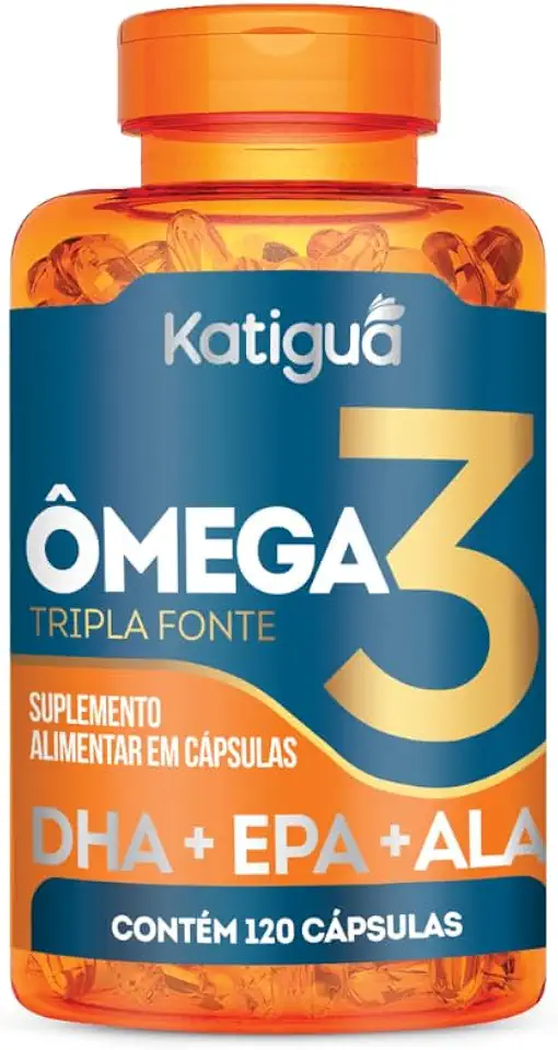 Katiguá, Ômega 3 Tripla Fonte, DHA + EPA + ALA, 1000mg, 120 Cápsulas Soft Gel • 30 doses, Laranja