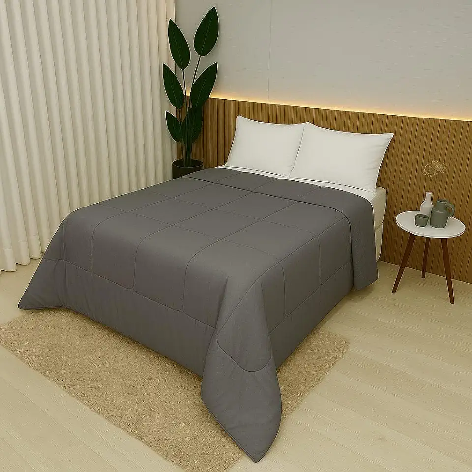 Edredom Roma – Micropercal 90 g/m², Manta Resinada 120 g/m², 100% Poliéster, Toque Macio – Tamanhos Solteiro, Casal, Queen e King (Cinza, Solteiro)