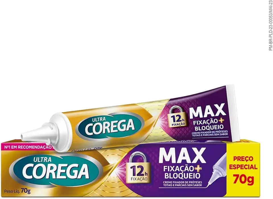 Corega Ultra Creme Fixador de Dentadura e Próteses, Sem Sabor, Forte Fixação por até 12h, 70g