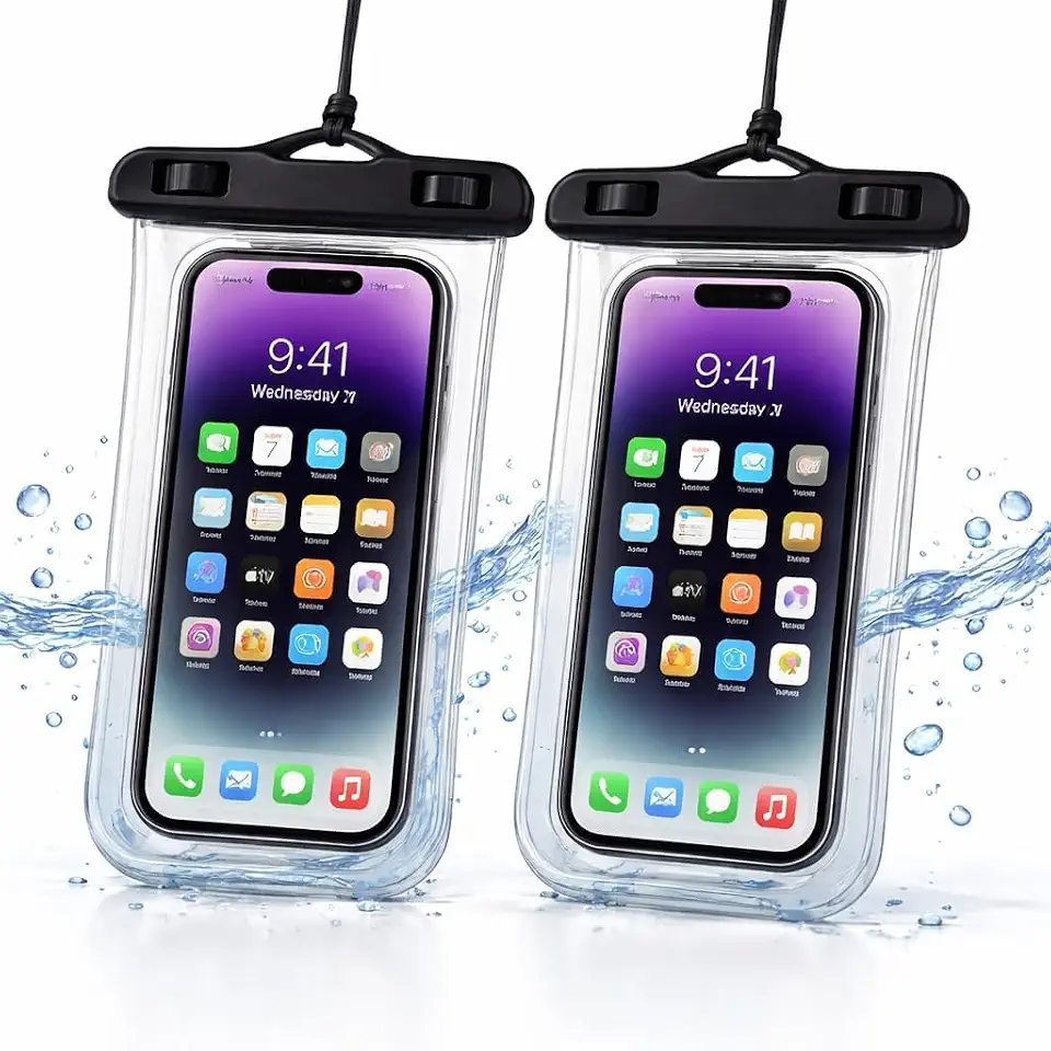 Kit 2 Capas Impermeáveis para Celular IPX8 Universal Até 6.5” Bolsa Estanque à Prova D’Água com Alça Ajustável Toque Sensível Praia Piscina Viagem Trilha Cores Sortidas