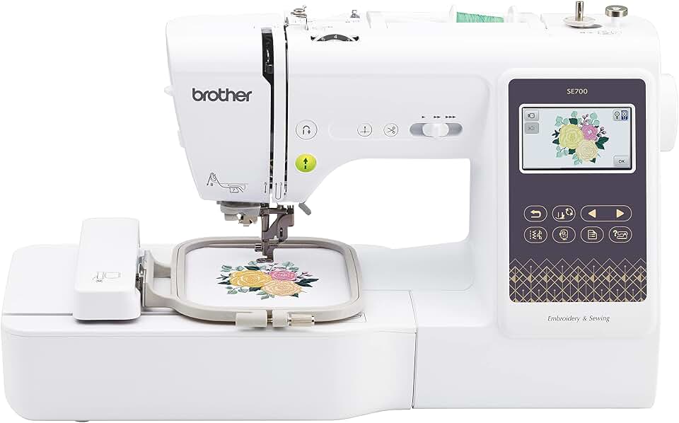 Brother Máquina de costura e bordado SE700, conexão LAN sem fio, 135 designs embutidos, 103 pontos embutidos, computadorizado, área de aro de 10 x 10 cm, tela sensível ao toque de 9,4 cm, 2 metros
