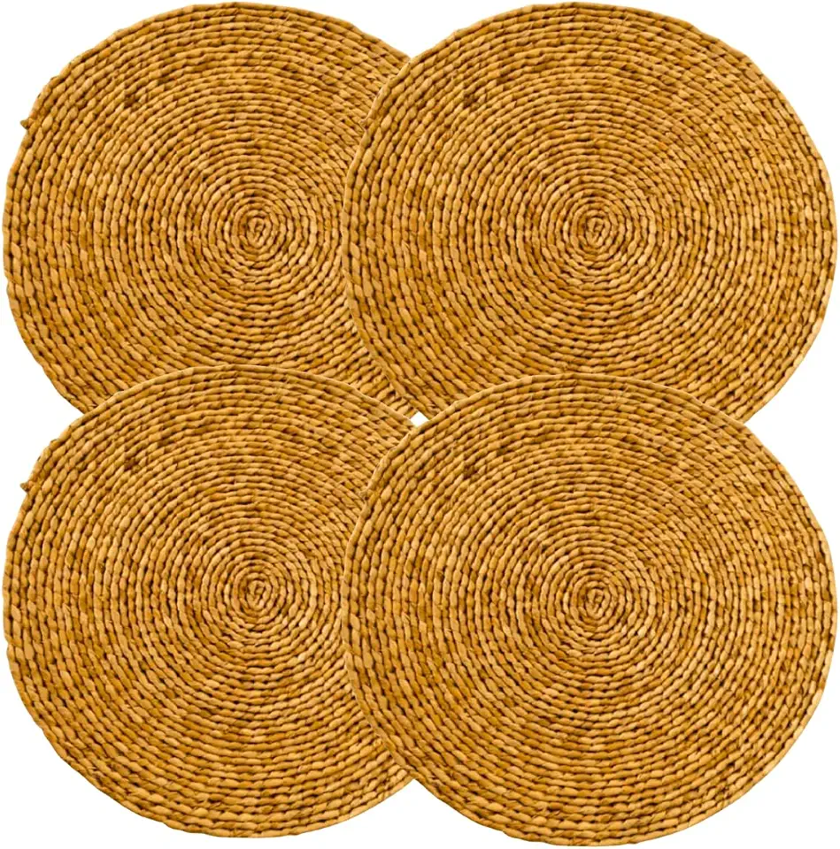 Jogo Americano Redondo Rattan 4 Peças 38cm Sousplat de Palha Natural para Mesa Posta, Base Decorativa Elegante para Pratos, Protege a Mesa e Valoriza a Apresentação das Refeições