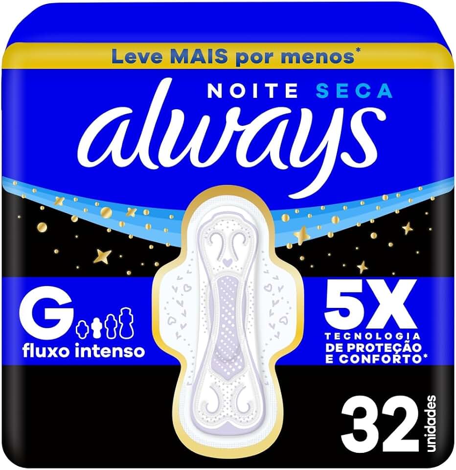 Always Noturno Seca, Absorvente Tamanho G, 32 Unidades