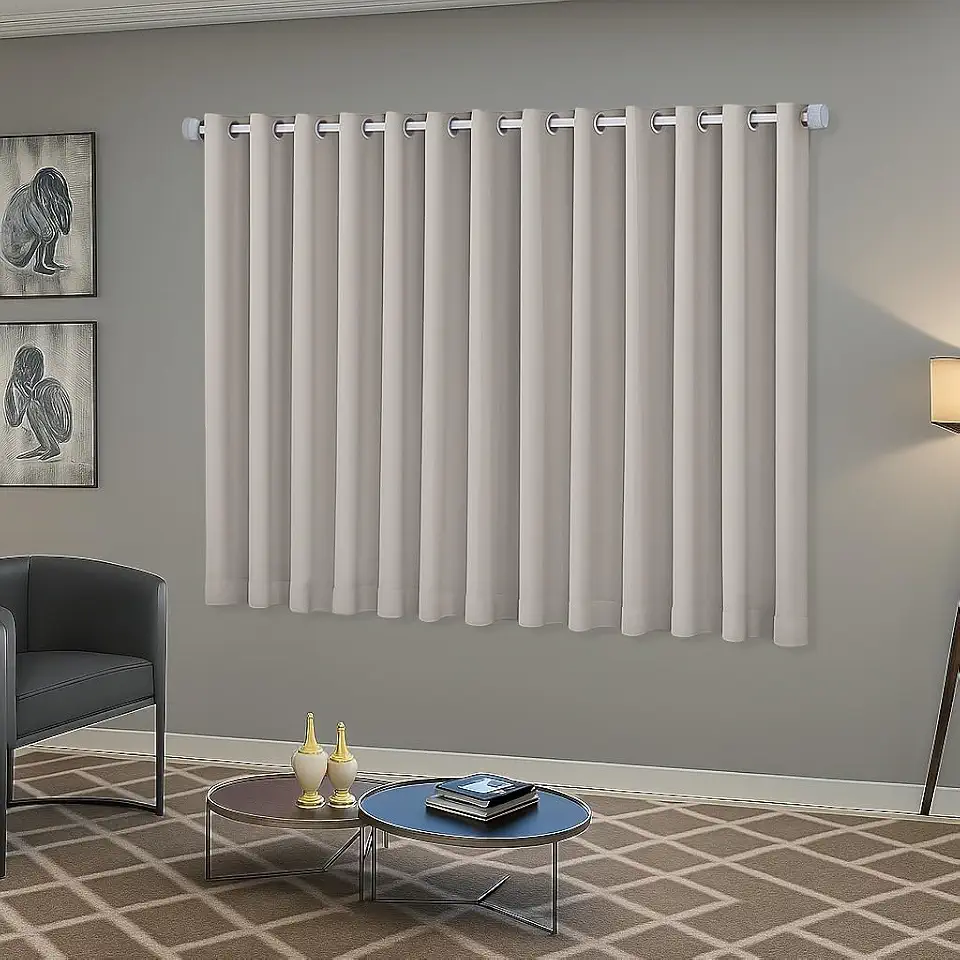 Cortina Blackout/Blecaute Sala e Janela em Tecido 2,20m x 1,30m Ilhós Cromado Solaris - Off-White