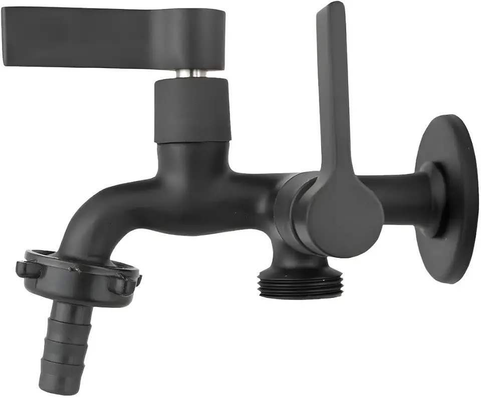 Torneira Parede 2 Saídas Tanque Metal Maquina De Lavar Preto Fosco Acabamento Premium Conexão 1/2 E 3/4