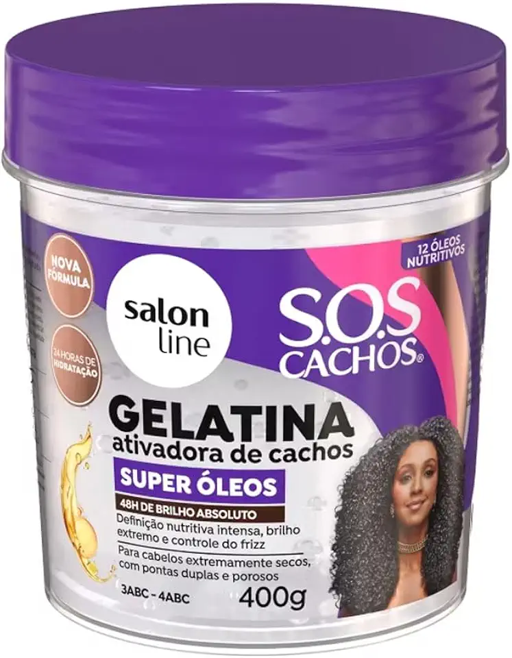 Salon Line, Gelatina Ativadora de Cachos, S.O.S Cachos Super Óleos, Nutrição Extraordinária, Veganos - Para Cabelos Cacheados, 400 g