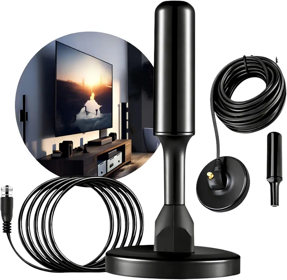EXBOM Antena Digital Interna e Externa HDTV 4K com Cabo 5m e Base Magnética – Capta Sinal HD UHF/VHF – Compatível com Smart TV LG, Samsung, Philips