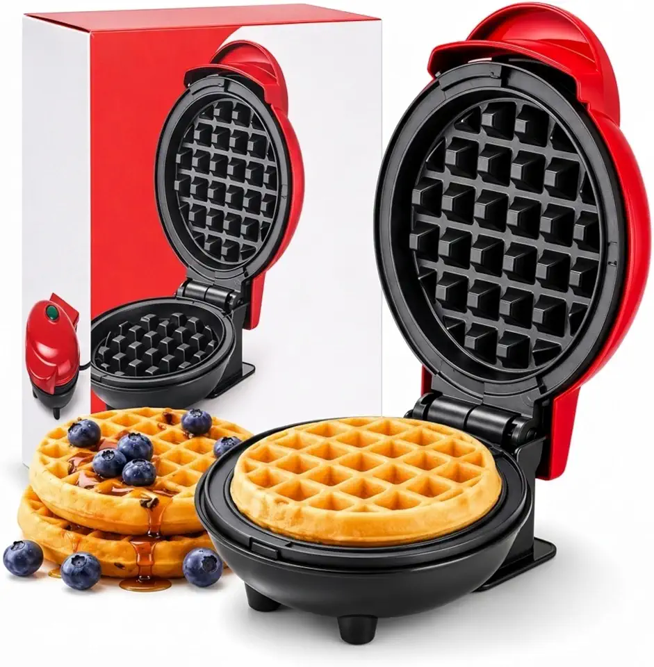Máquina de Waffle Mini 350W Antiaderente para Doces e Salgados 110V | Uso simplificado • Compacta para qualquer bancada • Leve e portátil