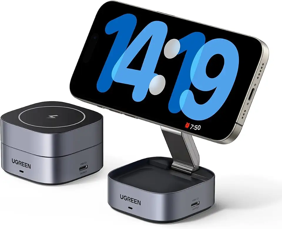 UGREEN Carregador sem Fio Dobrável 2 em 1, Estação de Carregamento Magsafe para Viagens, Compatível com iPhone 15/14/13/12 Series, AirPods 3/2/Pro | Estação de carregamento magnética dobrável Magflow compatível com iPhone 17/16/15/14/13/12, AirPods 4/3/2/Pro 3/2