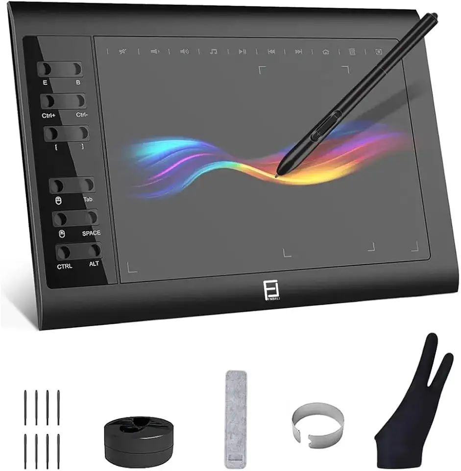 FINYQBET Mesa Digitalizadora 10x6 Polegadas, Tablet Digital com 8192 Níveis de Pressão, Caneta Sem Bateria, Compatível com Windows/Android/Mac para Desenho Digital, Ensino Online e Animação
