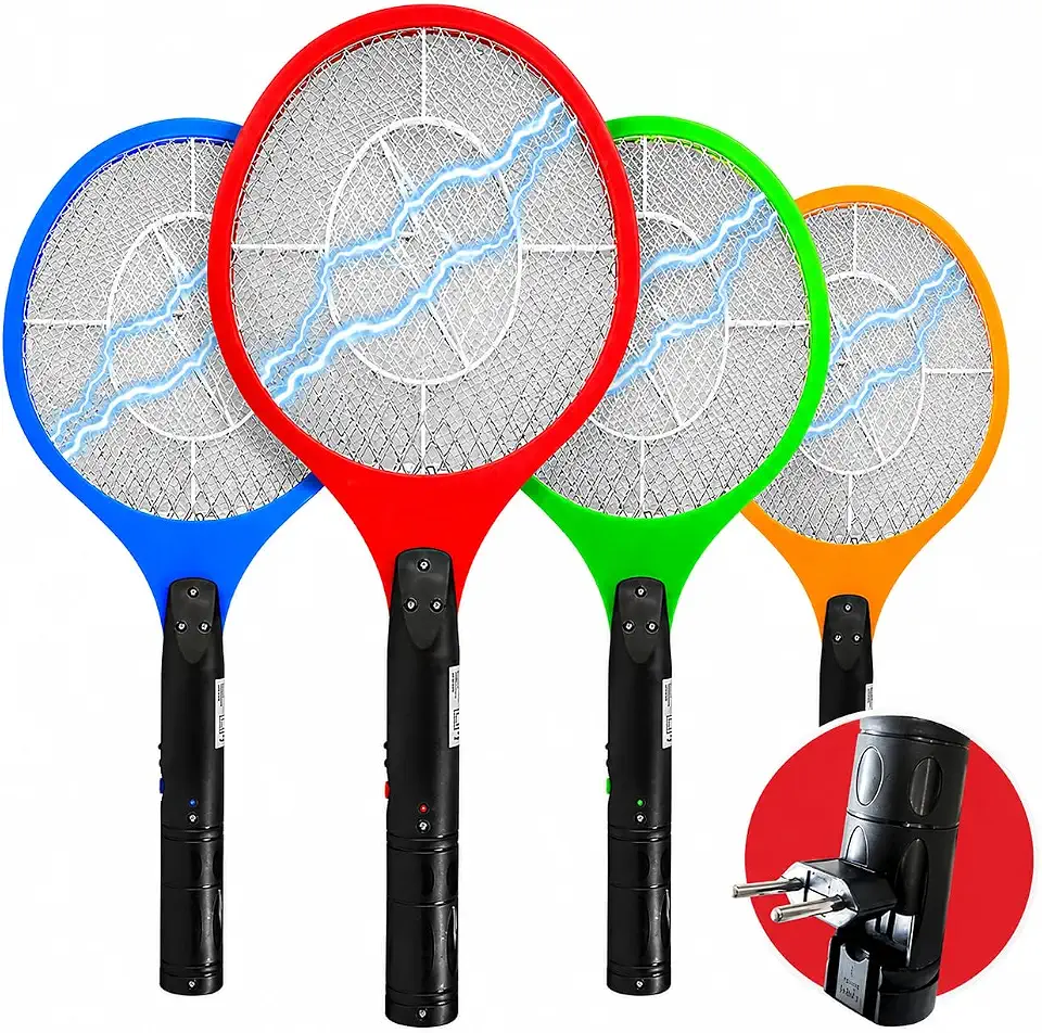Raquete Elétrica Mata Mosquitos Portátil Com Tela De Proteção Bivolt 127v 220v Led Indicador Mata Pernilongos Premium