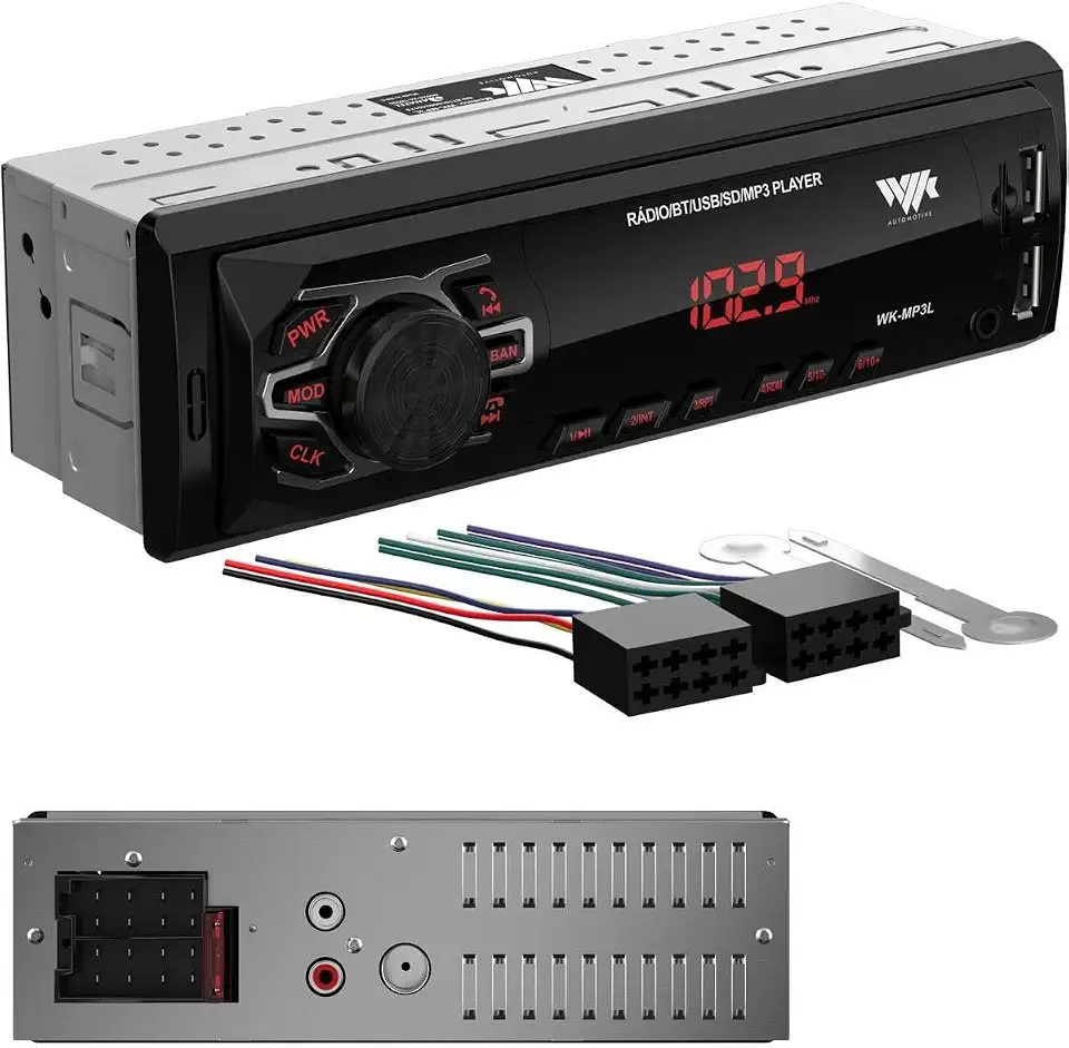Som Automotivo Bluetooth USB SD Card Rádio FM App Display LED Vermelho