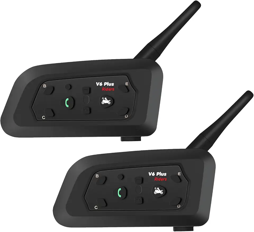 Intercomunicador Bluetooth V6 Plus, Alcance 1200m, Kit Duplo con Micrófono, 2 Unidades