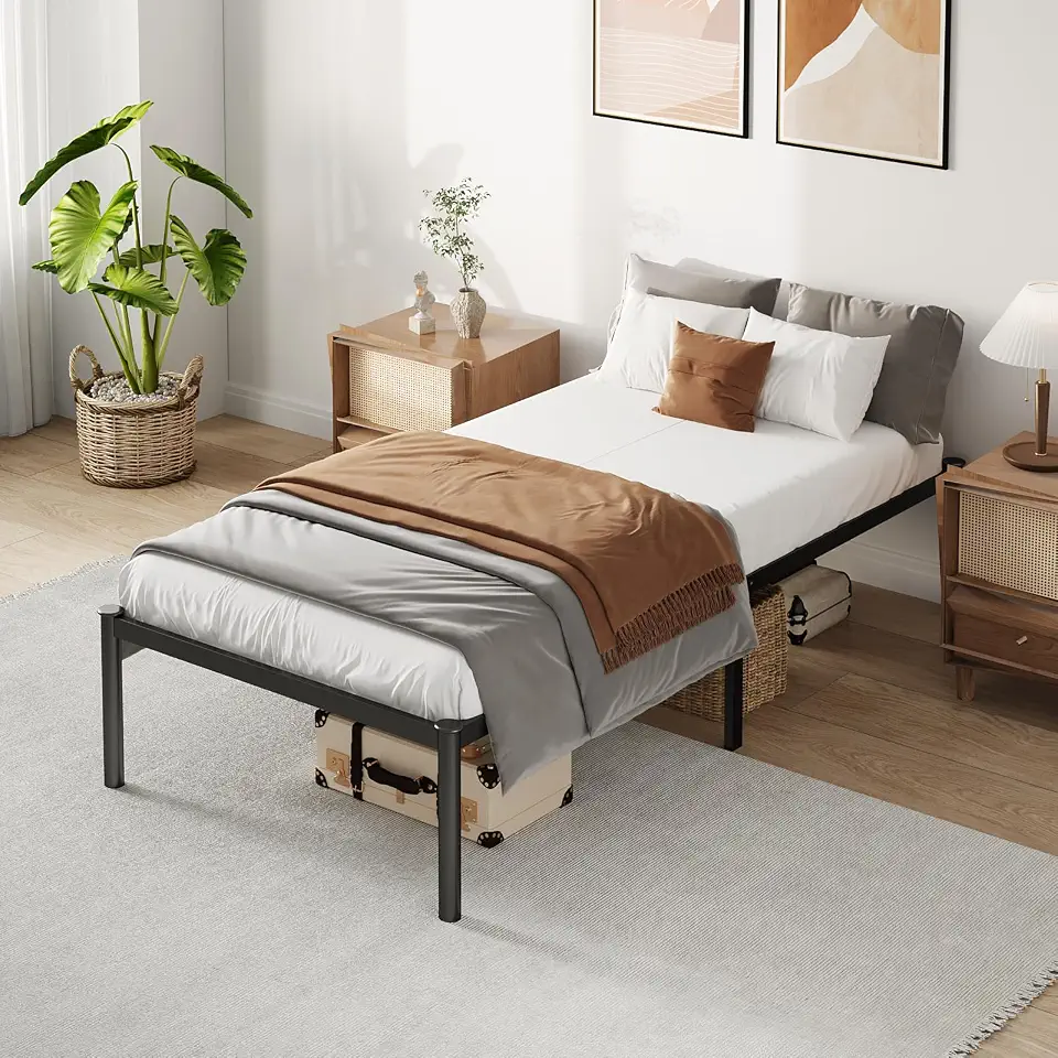 Estrutura De Cama De Metal, Não Precisa de Box Spring,Com Espaço De Armazenamen Cor Preto (TWIN)