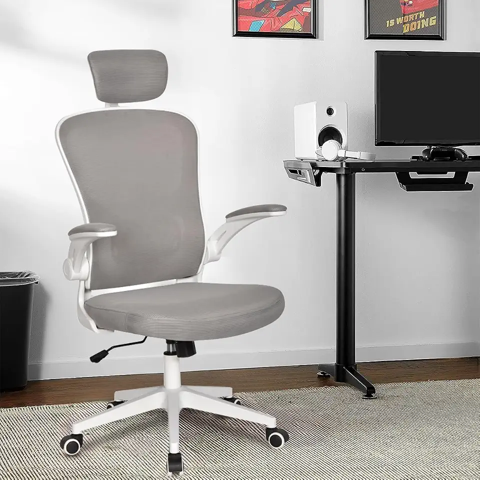 Cadeira de escritório ergonômica com estofado de mesh (Cinza)