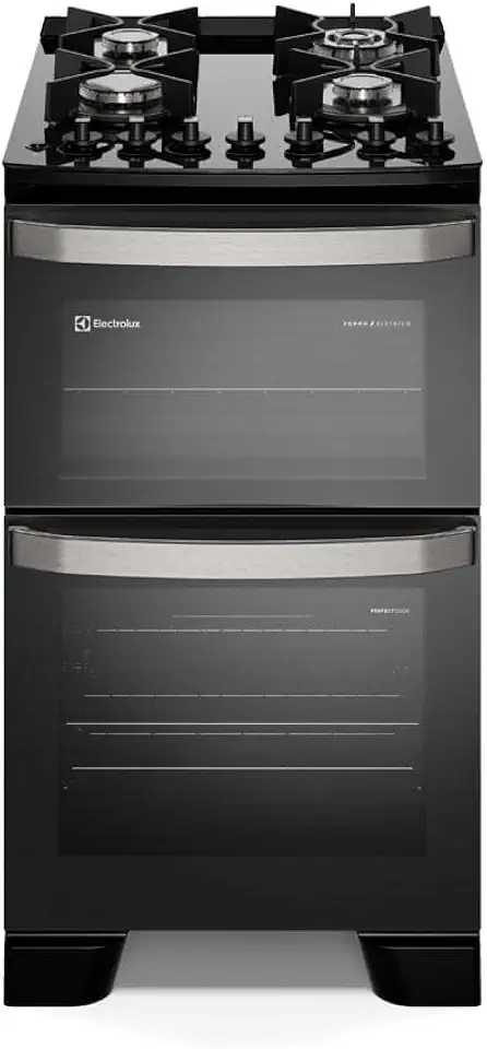 Electrolux Fogão 4 bocas Electrolux Preto Experience Mesa de Vidro, 2 Fornos e Grade de Ferro Fundido (FE4DB) 127V