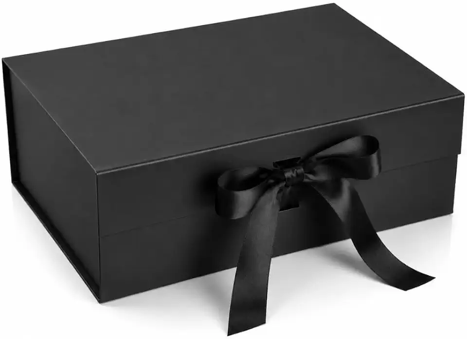 Caixa de Presente Grande Preta com Laço Luxo 33x25x12cm Caixa Organizadora Elegante para Presentes Kits e Datas Especiais, Caixa FlexBox