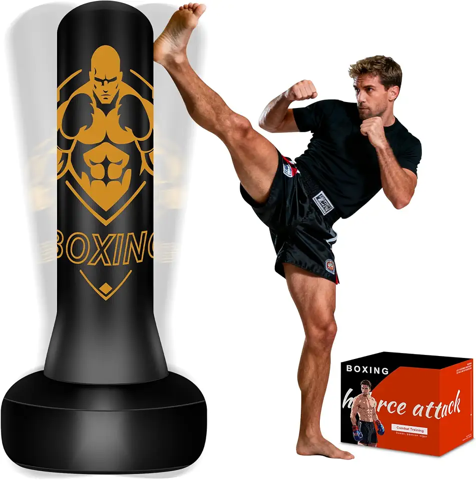 Saco de pancadas independente com suporte para adultos e adolescentes, bolsa de boxe pesada, bolsa de equipamento de boxe de 177 cm, bolsa pesada para mulheres e homens, para iniciantes Muay
