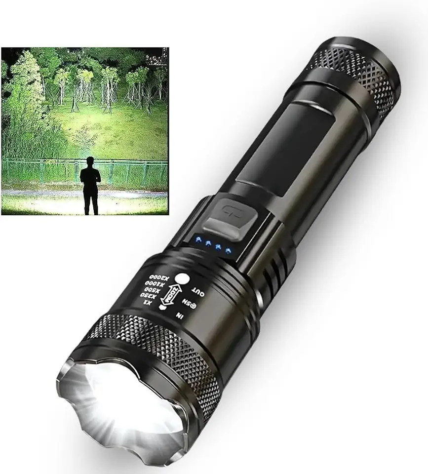 Lanterna Super Potente Tática Militar T9 Recarregável USB P50 1800 Lumens 3 Modos de Iluminação Feixe Ajustável Longo e Curto Alcance Indicador de Bateria ABS Resistente
