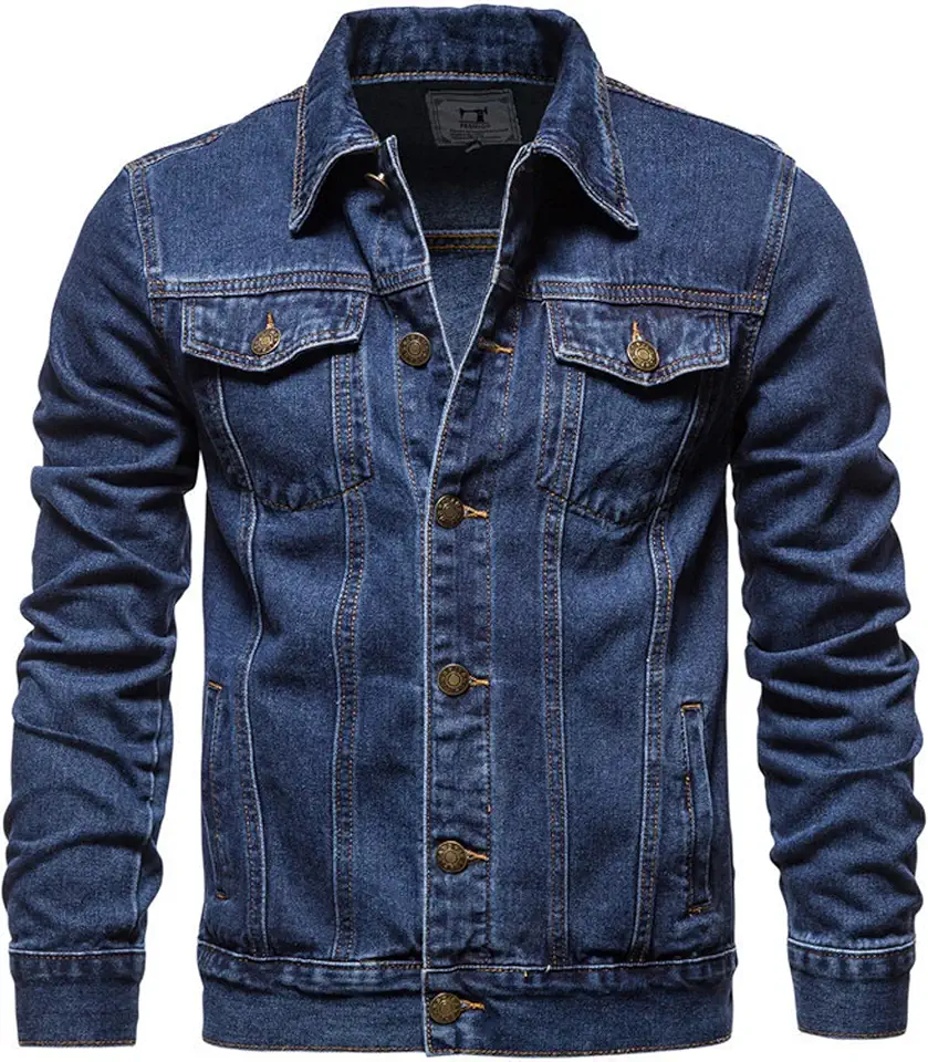 Jaqueta jeans masculina, estilo caminhoneiro clássico, ajuste regular, com botões e bolsos laterais