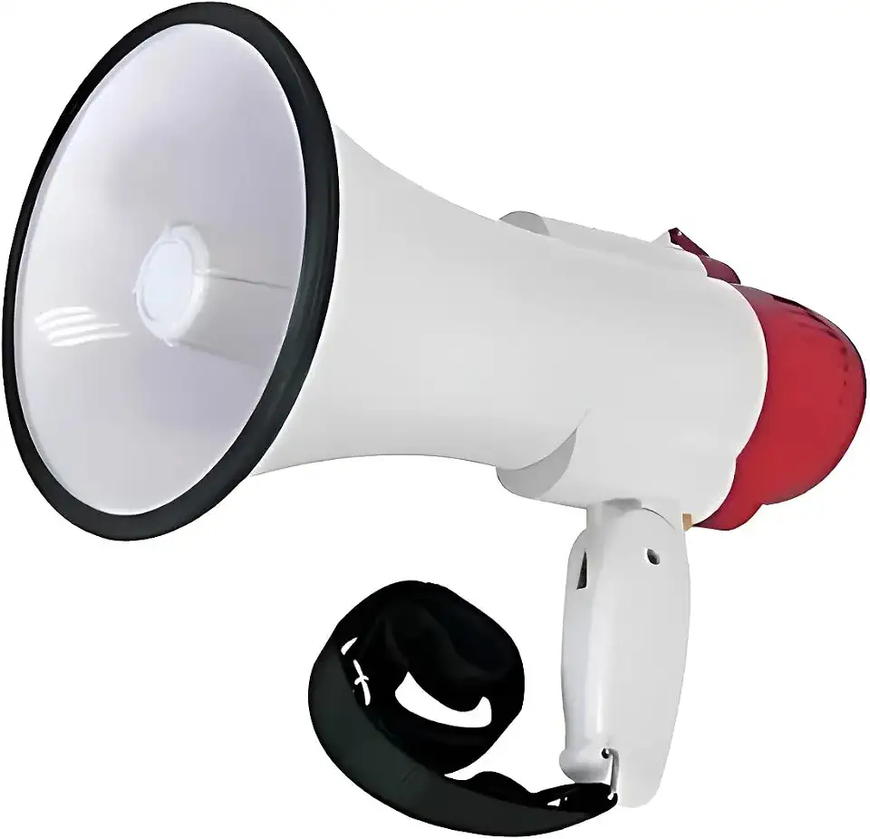 Megafone Portátil Recarregável 35W com Sirene Musical e Gravador Vermelho e Branco