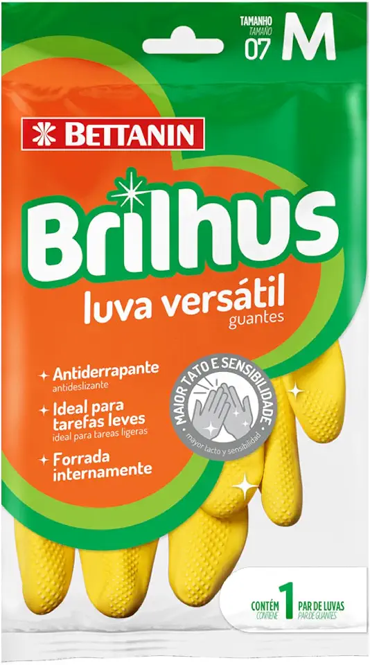 Brilhus - Luva de Látex Versátil, Tamanho M, Cor Amarela, Bettanin