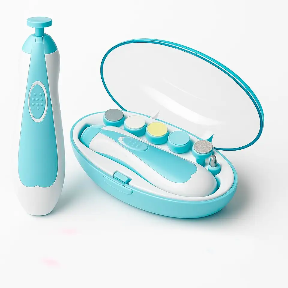 Kit Manicure Elétrico Bebê – Cortador de Unhas Seguro e Silencioso com 6 Lixas (Azul Turquesa)