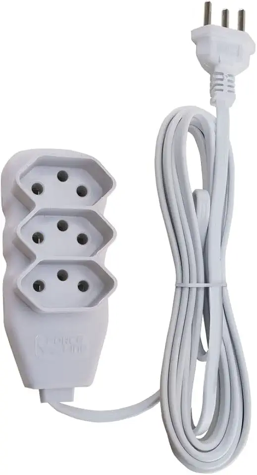 Force Line - Extensão Slim 3 Tomadas Tripolar Bivolt 3 Metros Branco