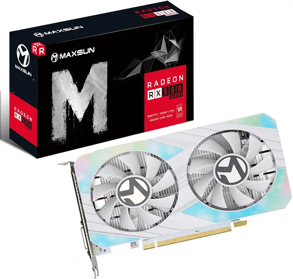 maxsun Placa de vídeo GPU AMD Radeon RX 580 8GB 2048SP GDDR5 para PC Gaming DirectX 12 DVI, HDMI, DisplayPort Multi Monitors Extend (branco)
