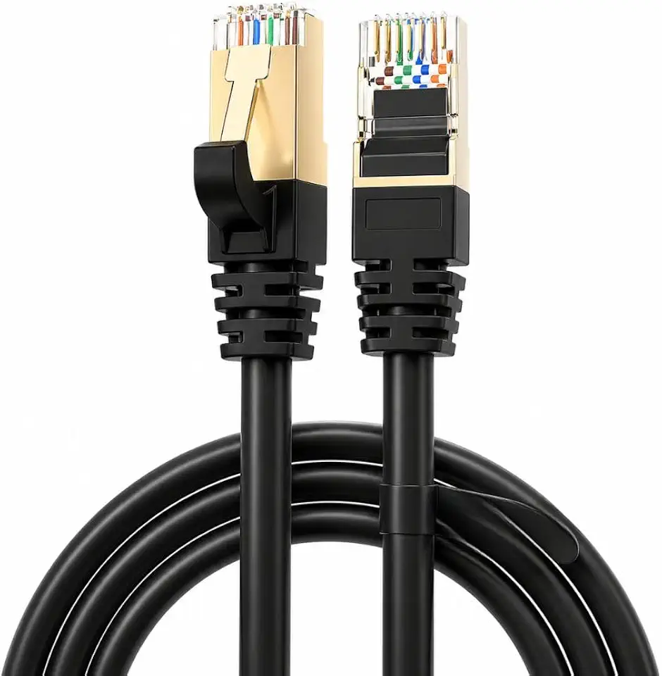 Cabo de Rede CAT7 RJ45 10Gbps 600MHz Blindado STP Cobre Puro Ethernet Alta Velocidade para PC Roteador Notebook Smart TV PS5 Xbox Gamer Streaming Internet Fibra Baixa Latência (5 Metros)