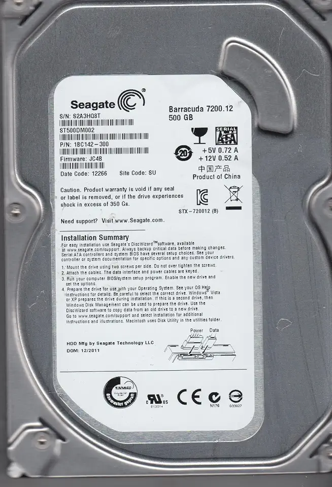 Seagate Disco rígido interno Barracuda St500dm002 500 Gb 3.5 - Sata - 7200 RPM - Buffer de 16 Mb - Chi