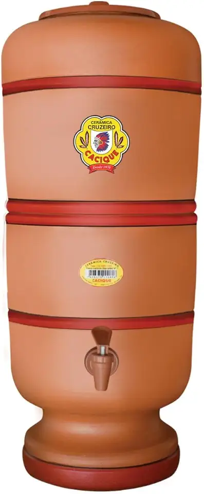 Filtro de Barro 2L com Vela Tripla Ação, Torneira Marrom e Boia – Água Natural, Filtrada e Mais Pura
