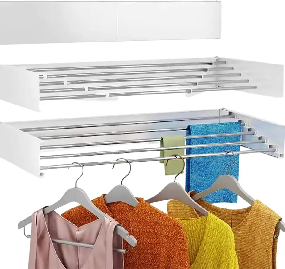 Varal De Parede Retratil Magico Secreto Tamanho 80cm Cor Branca Com 5 Varetas (Branco)
