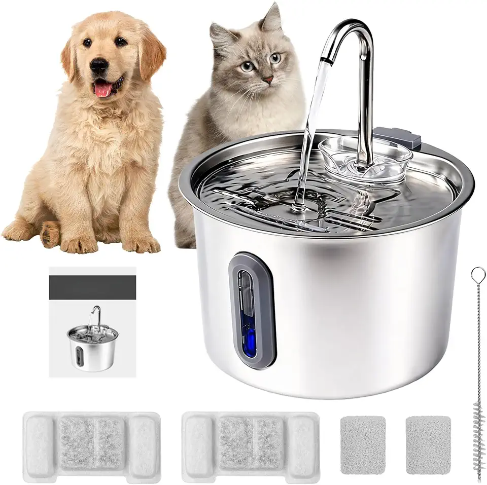 Fonte de Água pra Gato, Bebedouro para Gatos Silenciosa Inox Carvão Ativado LED Indicador Fonte De Água para Cães e Gatos (2,2L, TY10)