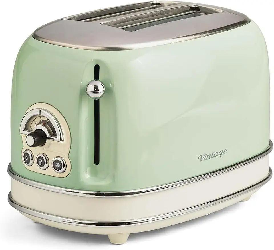 Ariete 155, Torradeira Eletrica Vintage Verde, 750W, 6 Níveis de Tostagem, Funções: Torrar, descongelar, reaquecer, Corpo Aço Inoxidável, 127V
