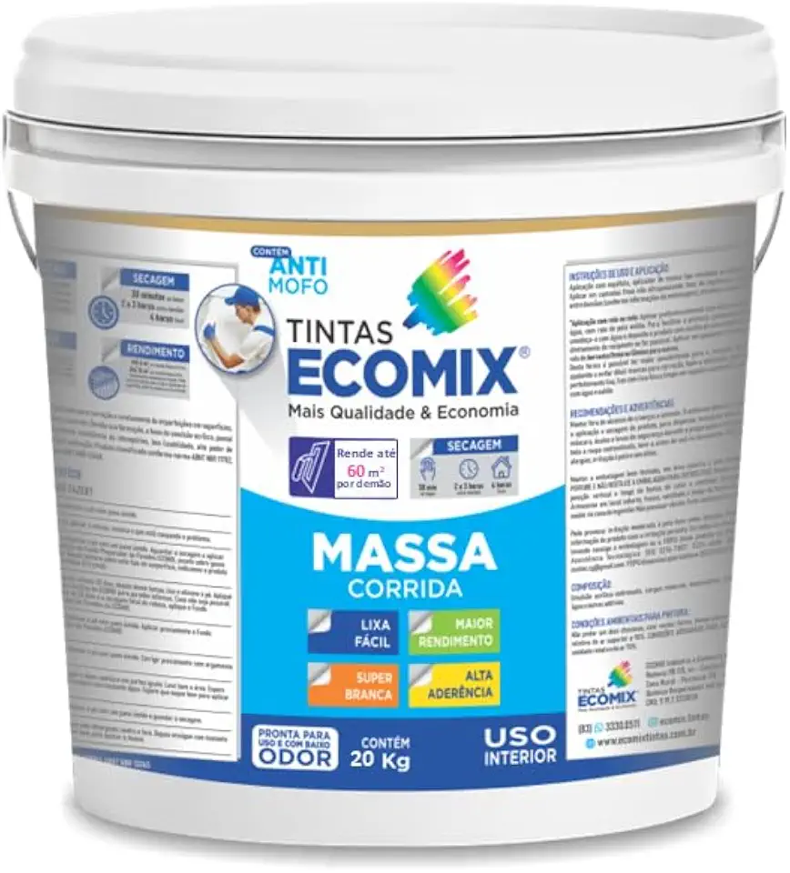 Massa Corrida 20kg, Branco, Uso Interior, Baixo Odor