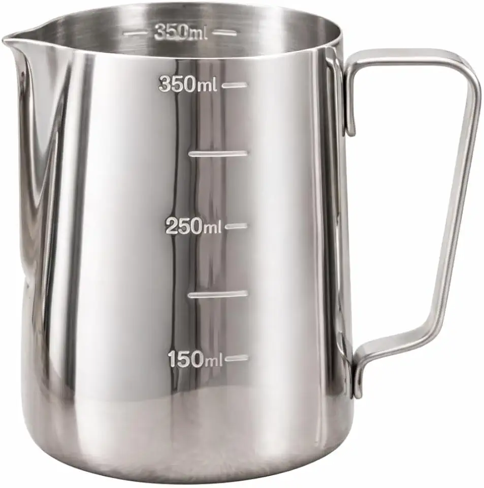 Jarra Barista Inox 350ml para Espumar Leite – Pitcher Profissional Aço Inoxidável com Marcações Internas Bico Direcionador para Latte Art, Leiteira para Cappuccino e Café Espresso Linha Premium