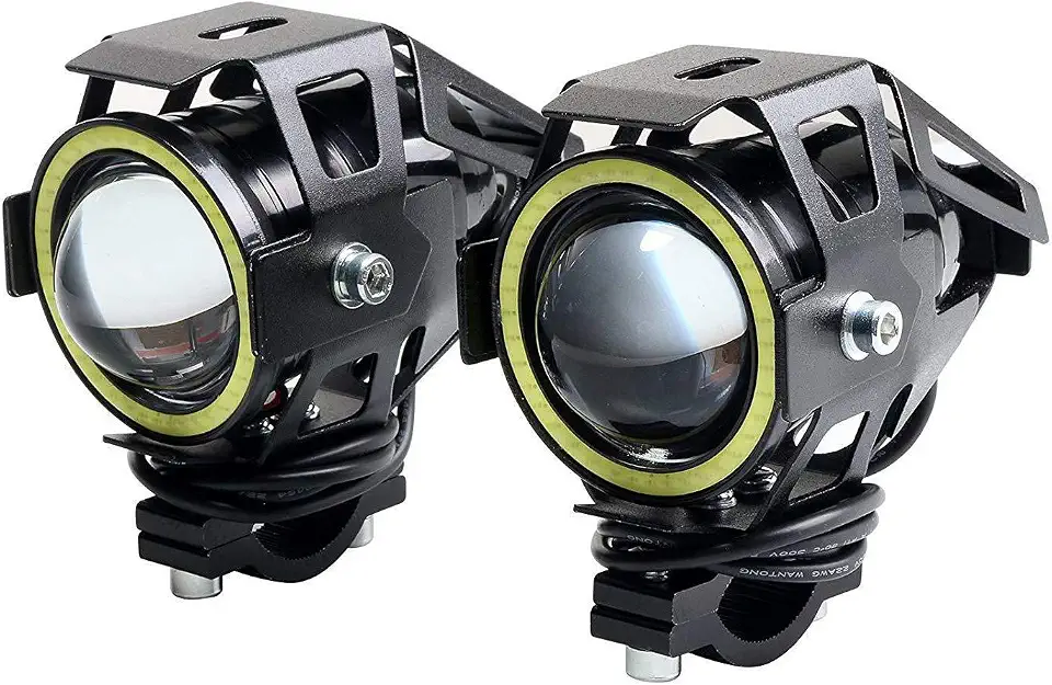 Kit 2x Farol Milha Led Lorben Moto Universal Aluminio U7 Angel Eyes com Interruptor