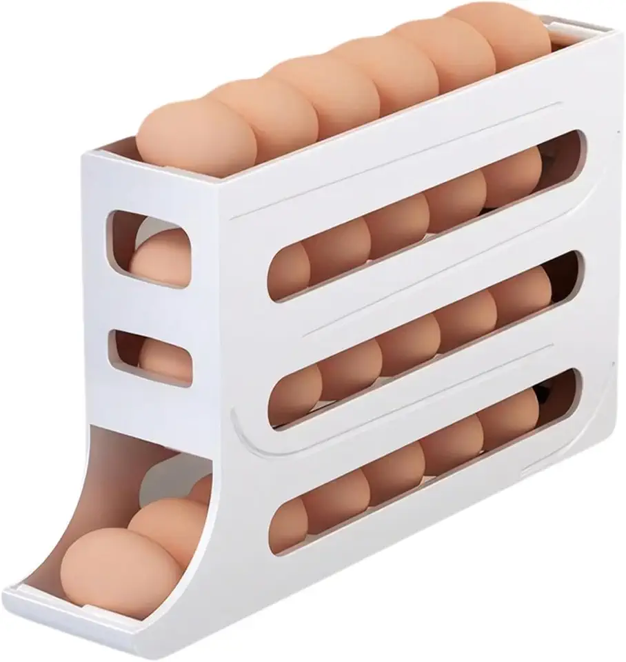 GeRRiT Suporte para ovos com dispensador automtico de 4 camadas, economiza espao na geladeira, comporta ate 28 ovos