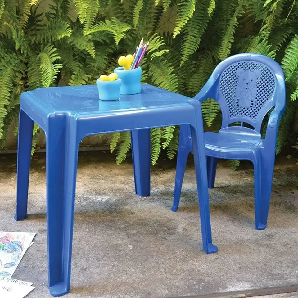 Kit 1 Mesa e 1 cadeira Infantil Azul Perfeita Para Crianças Brincar, Estudar e Comer Antares